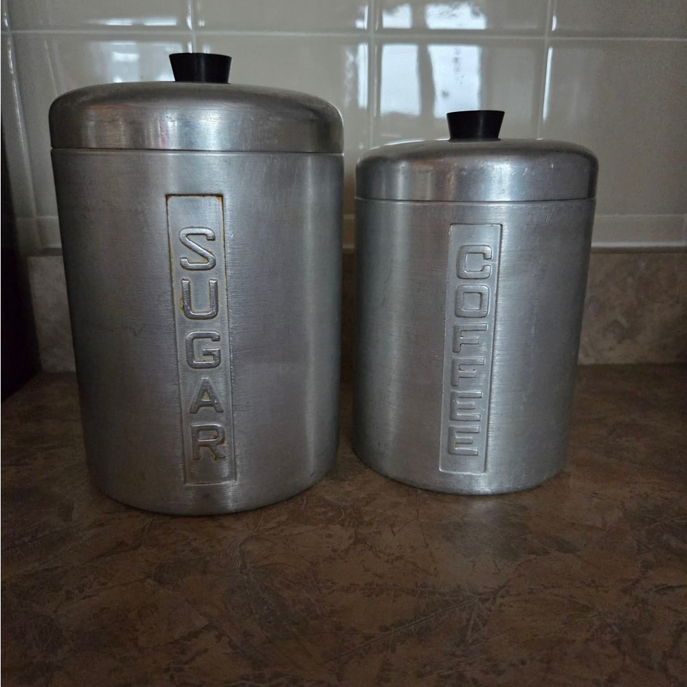 SteelMasters Italy spun brushed aluminum sugar and Coffee metal canisters